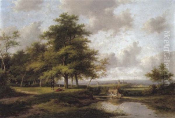 Hollandische Landschaft Mit Figurlicher Staffage Oil Painting by Jan Evert Morel the Younger