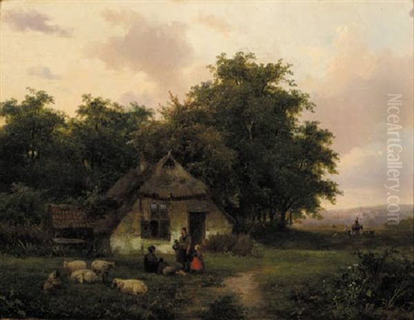 Small Talk In Front Of A Farm Oil Painting by Jan Evert Morel the Younger