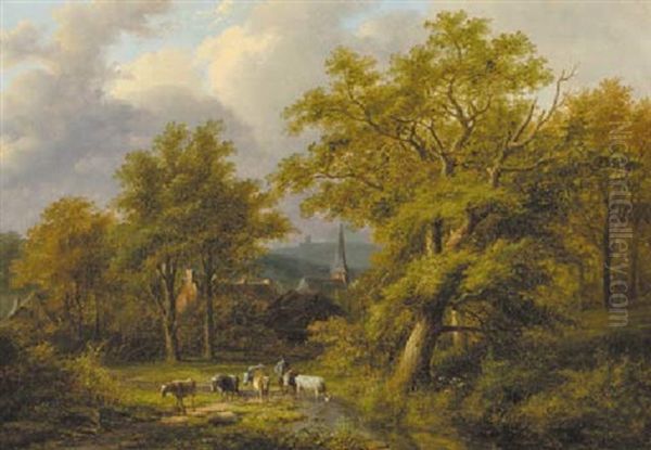 A Wooded Landscape With A Herdsman With Flock Oil Painting by Jan Evert Morel the Younger