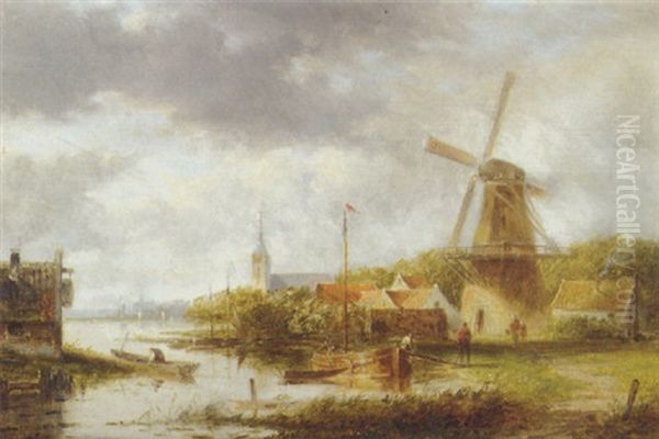 Figures In A River Landscape Oil Painting by Jan Evert Morel the Younger