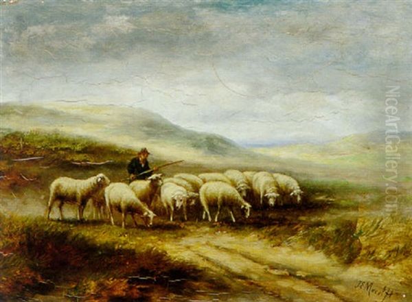 A Shepherd With His Flock Oil Painting by Jan Evert Morel the Younger