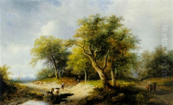 Travellers And Herdsmen In A Summer Landscape Oil Painting by Jan Evert Morel the Younger