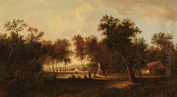 Sonnige Waldlandschaft Mit Gehoften Unter Baumen Oil Painting by Jan Evert Morel the Younger