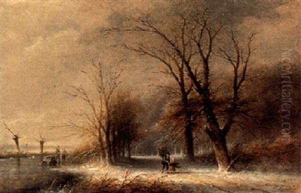 Woodgatherers In A Winter Landscape Oil Painting by Jan Evert Morel the Younger