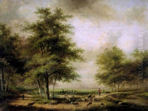 Sheep In A Landscape Oil Painting by Jan Evert Morel the Younger