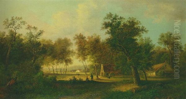 Farms In A Wooded Landscape With Peasants Resting In The Shade by Jan Evert Morel the Younger