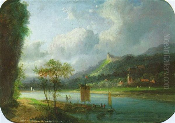 A Rhenish Landscape With Travellers On A Sandy Track At Dusk by Jan Evert Morel the Younger