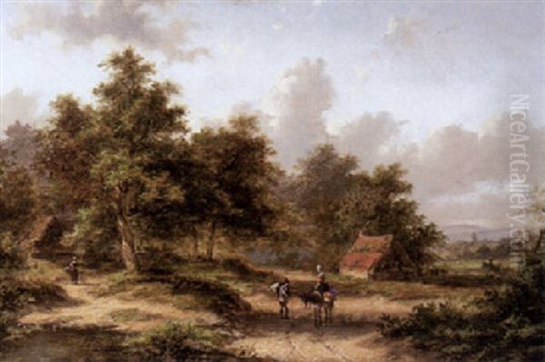 A Wooded Summer Landscape With Travellers On A Sandy Track Oil Painting by Jan Evert Morel the Younger