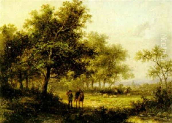 Skogslandskap Med Boskap Oil Painting by Jan Evert Morel the Younger