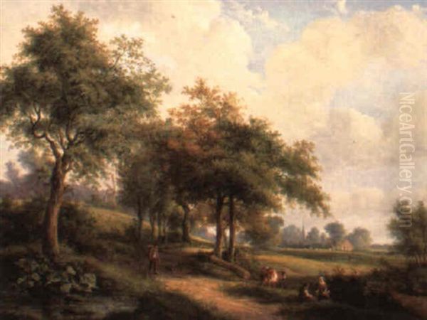 Landscape With Figures On A Track Oil Painting by Jan Evert Morel the Younger