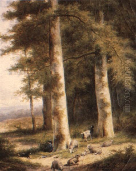 A Resting Shepherd And His Flock Oil Painting by Jan Evert Morel the Younger