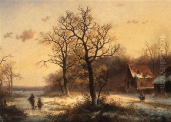 Conversing Figures On A Frozen Ditch Oil Painting by Jan Evert Morel the Younger