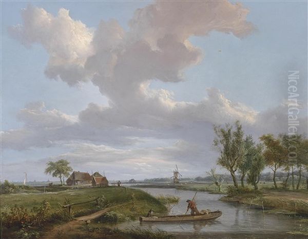 Hollandische Fluslandschaft Mit Fischer Oil Painting by Casparus Johannes Morel