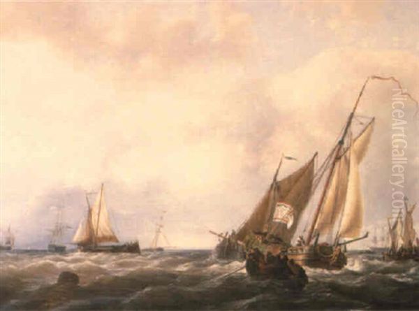 A Dutch Royal State Yacht Oil Painting by Casparus Johannes Morel