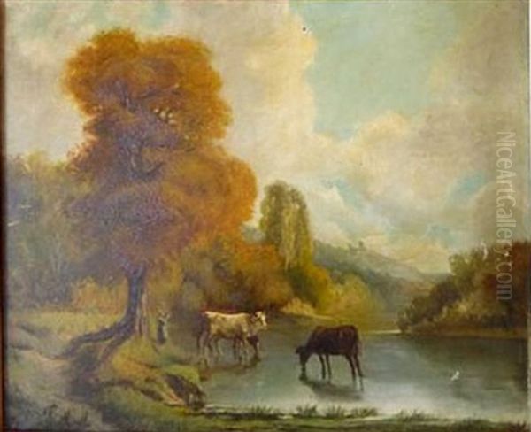 Les Vaches Oil Painting by Francois (Francesco Morelli) Morel