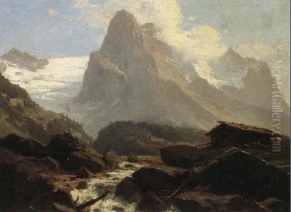 Wellhorn Und Wetterhorn Mit Rosenlauigletscher Oil Painting by Jean Francois Morel