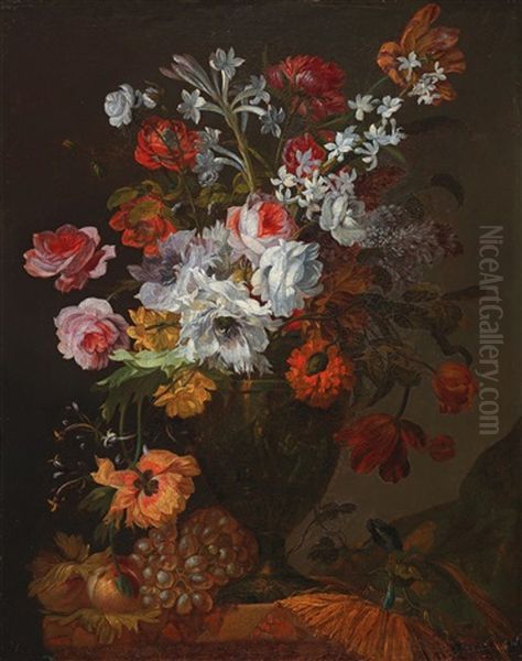 A Still Life Of Flowers With Roses Oil Painting by Jean-Baptiste Morel