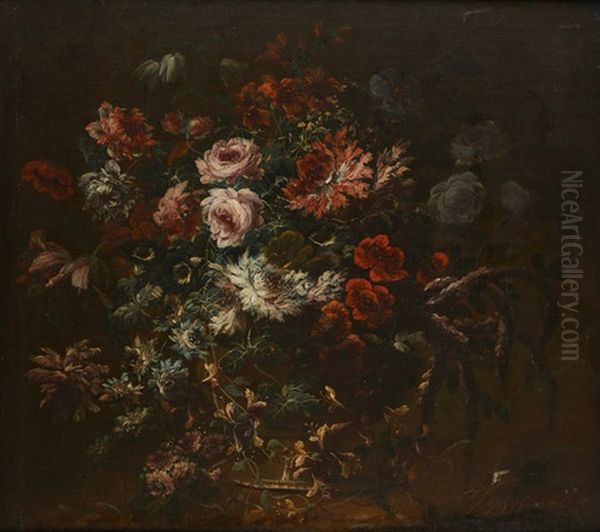 Jardiniere Fleurie Sur Un Entablement Oil Painting by Jean-Baptiste Morel