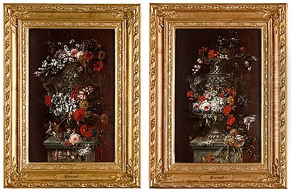 Blomsterstilleben (+ Another; Pair) Oil Painting by Jean-Baptiste Morel