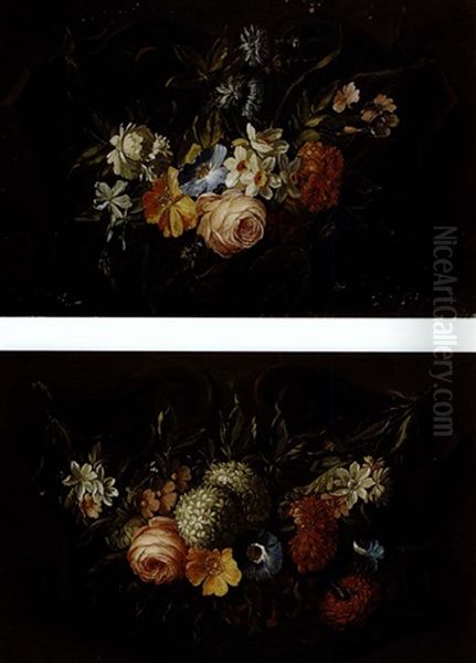 Bouquet De Fleurs (+ Another; Pair) Oil Painting by Jean-Baptiste Morel