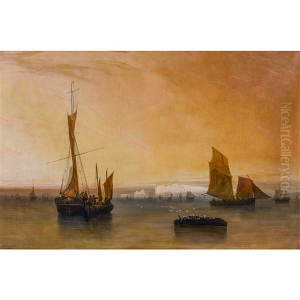 Segelschiffe Vor Den Kreidefelsen Der Isle Of Wight Oil Painting by Antoine Leon Morel-Fatio