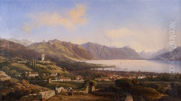 Vue De Vevey Oil Painting by Antoine Leon Morel-Fatio