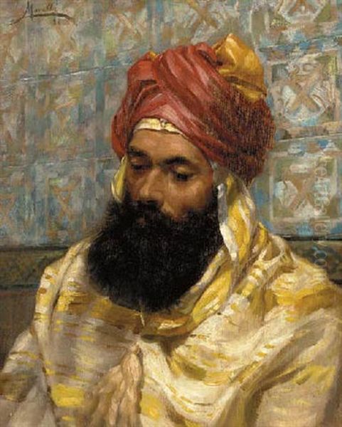 Portrait Of A Man With A Turban Oil Painting by Domenico Morelli