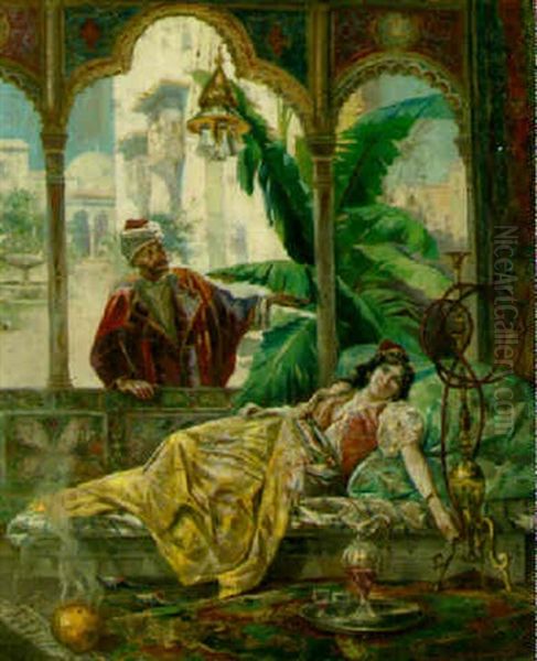 Harem Maiden With Sheikh Oil Painting by Domenico Morelli