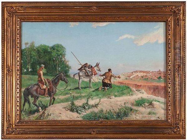 Don Quijote Y Sancho Panza Oil Painting by Jose Moreno Carbonero