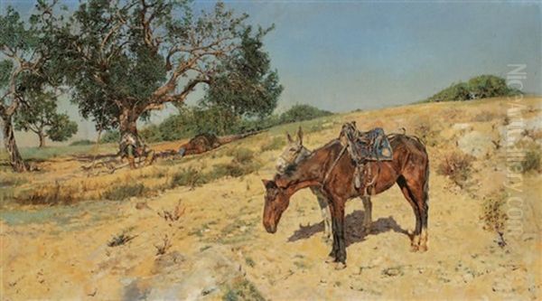 Le Repos De Don Quichotte Et Sancho Panza Oil Painting by Jose Moreno Carbonero