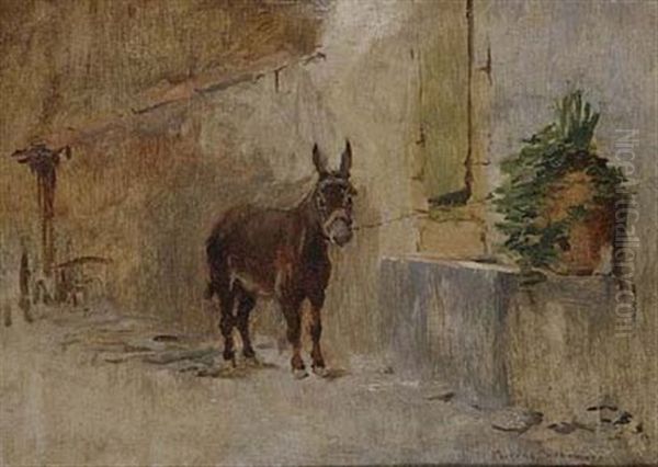 Burro Oil Painting by Jose Moreno Carbonero