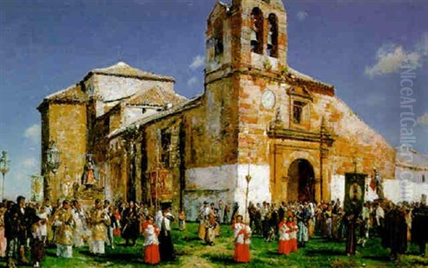 Procesion En Un Pueblo Castellano Oil Painting by Jose Moreno Carbonero