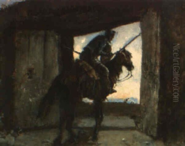 Don Quijote Saliendo De La Venta Oil Painting by Jose Moreno Carbonero