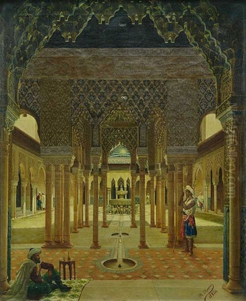 Patio De Los Leones En La Alhambra Oil Painting by Matias Moreno