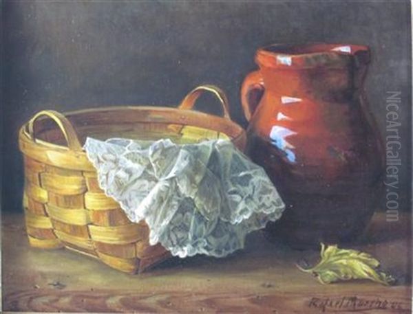 Rustic Still Life With Terracotta Jug And Basket And Untitled (2 Works) Oil Painting by Rafael Moreno