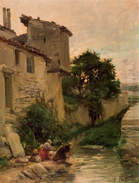 Lavanderas En Un Rio Oil Painting by Jaime Morera i Galicia