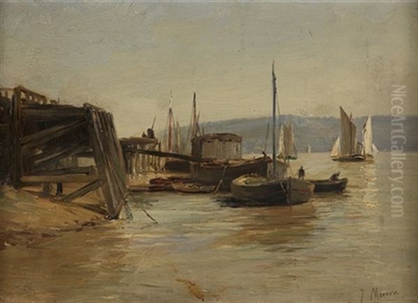 Barcos Junto Al Muelle Oil Painting by Jaime Morera i Galicia