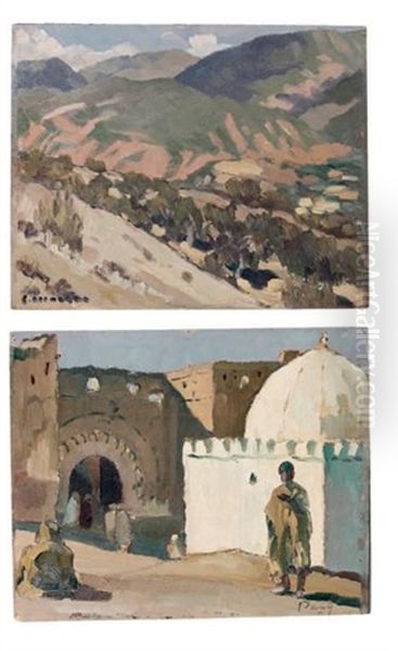 Bab-khemis, Marrakech - L'atlas L'ouergane (2 Works) Oil Painting by Louis Morere