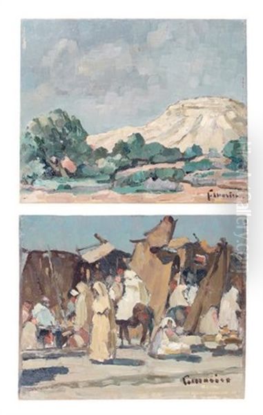 La Montagne Blanche De Chichaoua - Souk A Marrakech (2 Works) Oil Painting by Louis Morere