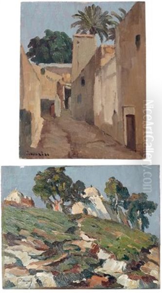 Ruelles De Marrakech, Derb Foundouk, Sidi Mansour - Marabout Dans Les Arbres, Rabat (2 Works) Oil Painting by Louis Morere