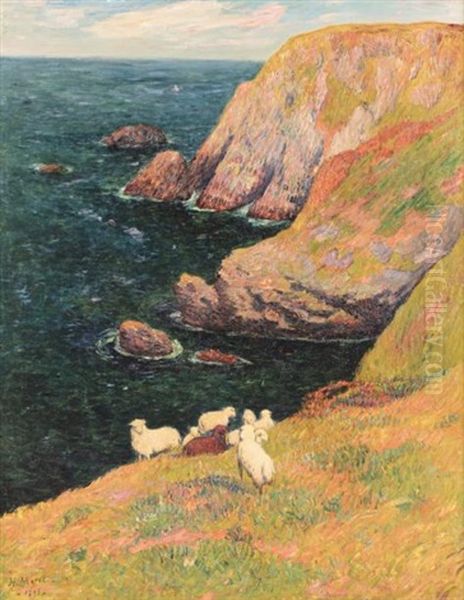 Falaises Et Moutons A Groix Oil Painting by Henry Moret