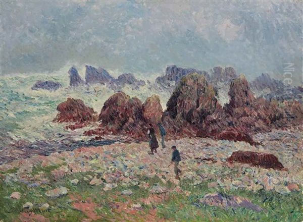 Les Roches De Pern A Ouessant Oil Painting by Henry Moret