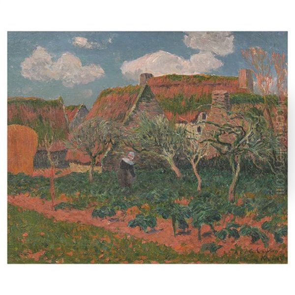 Bretonne Jardinant Pres Des Chaumieres Oil Painting by Henry Moret