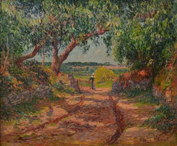 Bretonne A La Haie, Chemin Creux A Riec, Finistere Oil Painting by Henry Moret