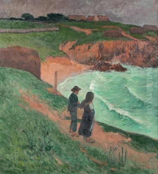 Couple Regardant La Mer, Cote De Clohars-carnoet Oil Painting by Henry Moret