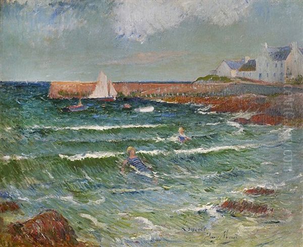 Baignade De Mer A Lomener Oil Painting by Henry Moret