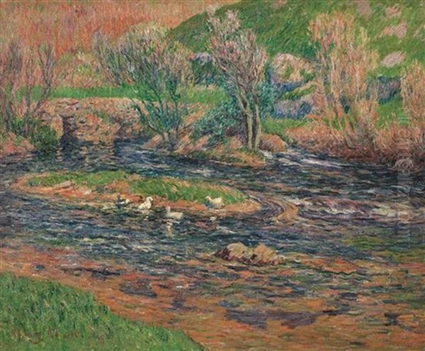 Le Vieux Pont Sur L'aven, Finistere Oil Painting by Henry Moret