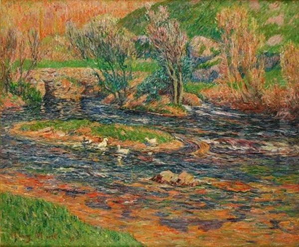 Le Vieux Pont Sur L'aven, Finistere Oil Painting by Henry Moret