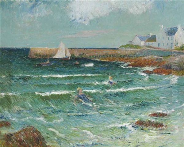 Baignade De Mer A Lomener Oil Painting by Henry Moret