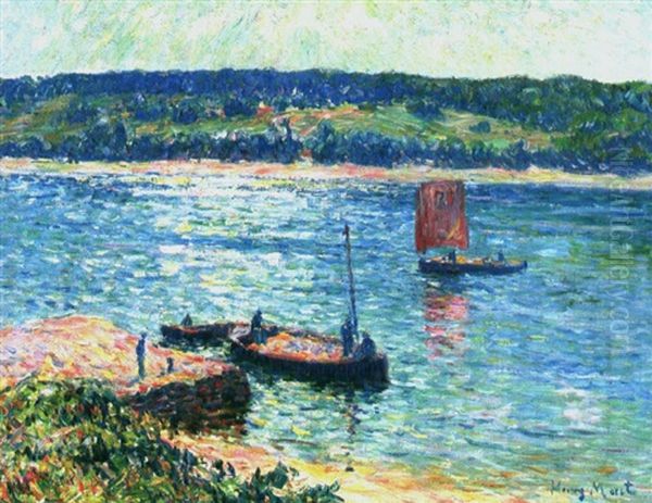 Les Bateaux Des Sableurs Belon Oil Painting by Henry Moret